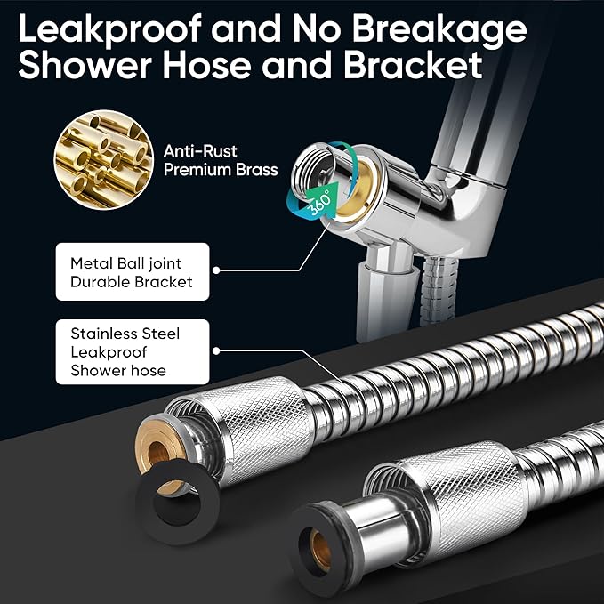Cobbe 8-Setting Handheld Shower Head with High Pressure Shower Heads - Bathroom Showerhead Set - Detachable Showerhead with 5ft Stainless Steel Hose and Brass Swivel Bracket (Chrome)