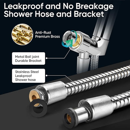 Cobbe 8-Setting Handheld Shower Head with High Pressure Shower Heads - Bathroom Showerhead Set - Detachable Showerhead with 5ft Stainless Steel Hose and Brass Swivel Bracket (Chrome)
