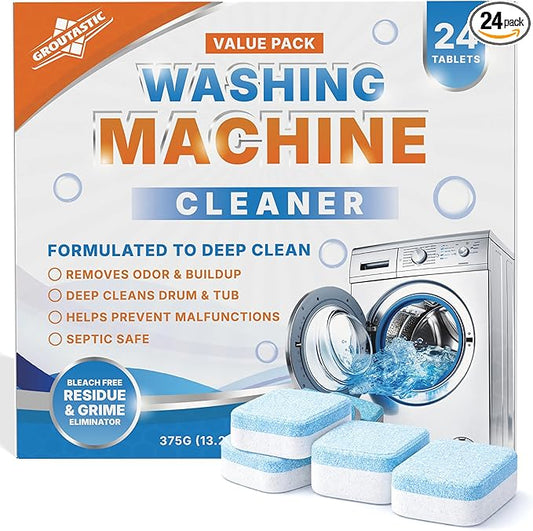 Washing Machine Cleaner Descaler Tablets 24 Pack – Deep Cleaning for HE Front Load and Top Load Washers – Septic Safe Eco Friendly Deodorizer for Drum and Tub Seal