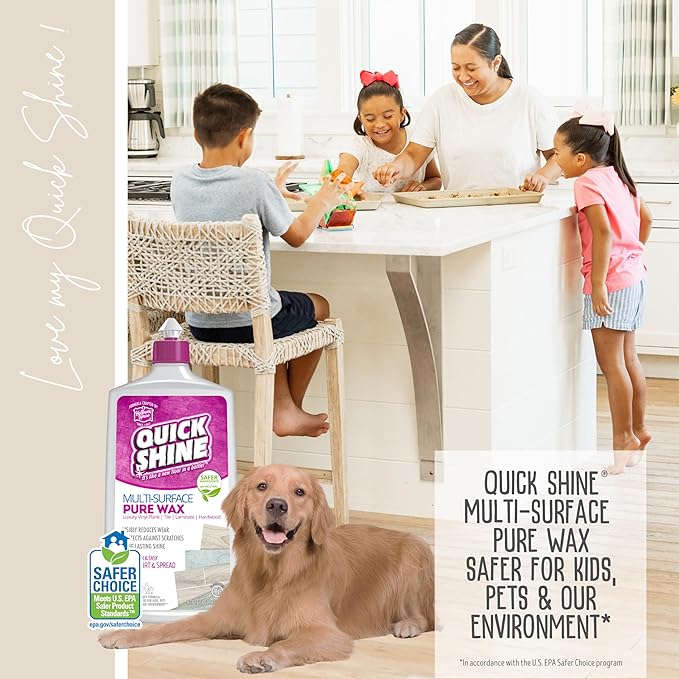 Quick Shine Pure Floor Wax 27oz | A Buffable, Waterproof Finish for Regular and Hardwood Floors | Restore Protect Refresh (Pack of 6)