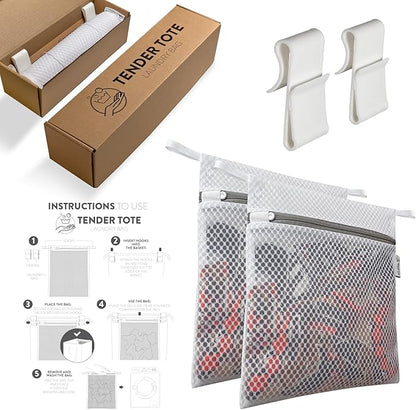 2Pcs Mesh Laundry Bags for Delicates w/Hooks, Hanging Durable Laundry Mesh Wash Bags Attachable Inside Laundry Basket, Lingerie Bags for Washing Bras, Socks – 12x10 Washable Laundry Bag