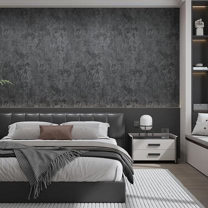 36"x197" Wide Dark Grey Black Concrete Wallpaper Peel Stick Black Concrete Contact Paper Self Adhesive Removable Waterproof Matte Textured Industrial Cement Wall Sticker for Kitchen Bedroom