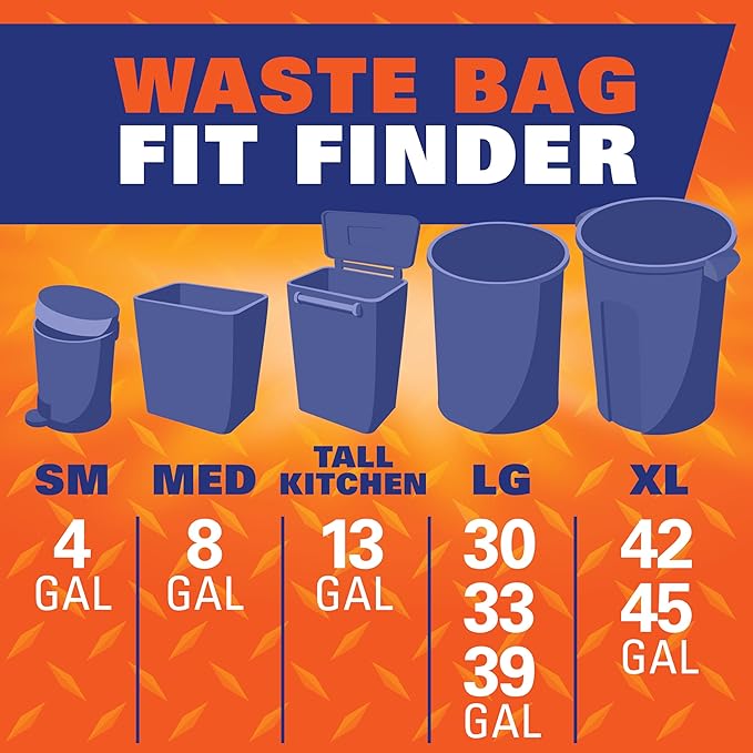 Hefty Strong 30 Gallon Trash Bags, Large Trash Bags 30 Gallon Size, Durable Drawstring Enclosure, Resists Punctures, Leaks, and Tears, Black, Unscented, 56 Bags