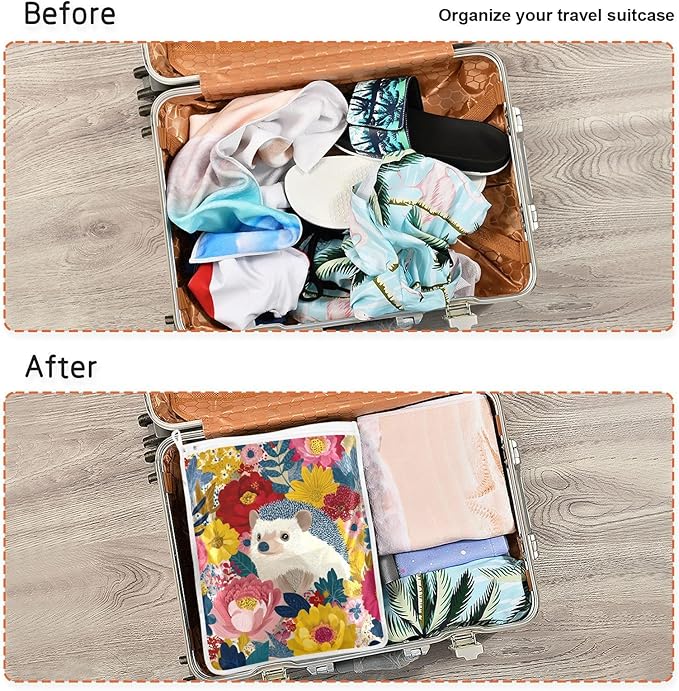 Mesh Laundry Bags Lingerie Bags for Washing Delicates 2 PCS Durable Wash Bag with Zipper Small and Medium Washable Garden Flowers Hedgehogs Colorful
