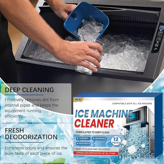 Ice Machine Cleaner Maker Descaler, 12 Ice Maker Cleaner Tablets, Remove Hard Water Mineral Buildup Clean Tablets Ice Makers, Nickel Safe Scale Remover for All Ice Machines, 2 PCS