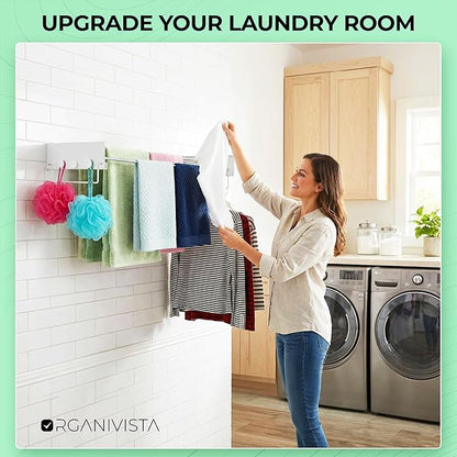 Laundry drying rack wall mount(28-INCH White), a wall mount clothes drying rack solution with reinforced metal frame, easy installation in tight spaces and foldable; drying rack clothing wall mounted.