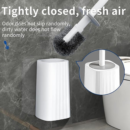 Toilet Brush & Holder Set, Lightweight Plastic Handle, Space Saving for Storage, Deep Cleaning, Drip-Proof, Easy to Assemble, Nylon Bristles, White & Grey