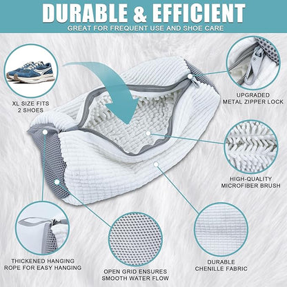 Shoe Washing Machine Bag, 2 Pack – Reusable, Fits All Shoe Types, 360° Deep Cleaning with Self-Locking Zipper, Wash Two Pairs at Once, Protects Shoes and Washing Machines(White)