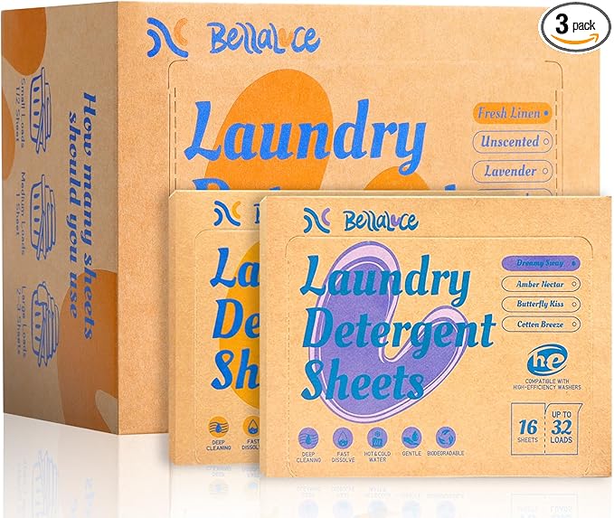 BellaLuce Laundry Detergent Sheets 1 Home Size (240 Loads, Fresh Linen) & 2 Travel Size (32 Loads, Fresh Linen & Dreamy Sway) | Portable for College, Dorm, Hotel, Family