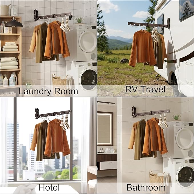 Clothes Drying Rack with Suction Cup, Can Hang 8 Clothes & 6 Socks, Portable Drying Rack, Laundry Clothes Hanger, Collapsible Clothing Racks for RV, Dorm, Travel, Laundry Room, Hotel