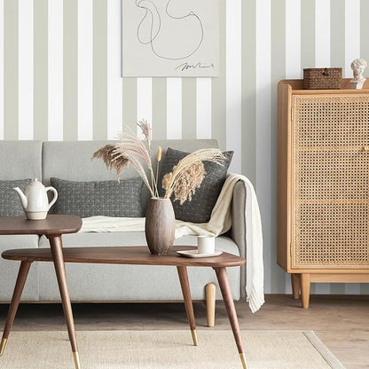 Guvana 17.7"x472" Striped Wallpaper Brown and White Contact Paper Brown Removable Peel and Stick Wallpaper Modern Self Adhesive Wall Paper for Accent Wall Laundry Bedroom Decor