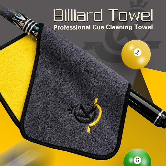 KONLLEN Billiards Billiard cue Towel - 100% Cotton Black 8-Ball Pool Cue Clean Towel Maintenance Accessories Cleaning Set Shaft Wax + Cleaning Powder +