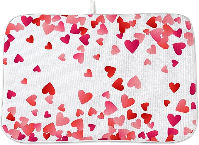 Valentine's Dish Drying Mat 18x24 Inches For Kitchen Counter Absorbent Pink Red Love Heart Kitchen Decoration Mother's Day Anniversary Wedding Drying Mat Pad For Home Kitchen,Dining Room,Office