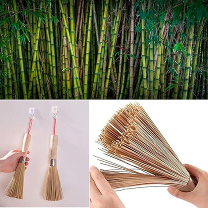 2Pack Traditional Natural Bamboo Wok Brushes, Kitchen Cleaning Brush, Bamboo Kitchen pan Brush, for Cleaning Dishes, Cast Iron Pots, Pans, Vegetables and Sink。