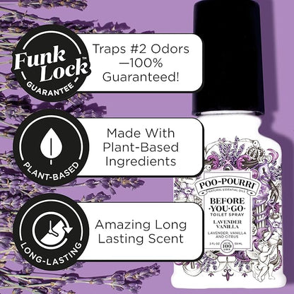 Poo-Pourri Before-You-Go 8oz Air & Toilet Freshener Lavender Vanilla Spray – Instantly Works to Trap Bathroom Odor – Plant Based Ingredients & Essential Oils – with Lavender, Vanilla & Citrus
