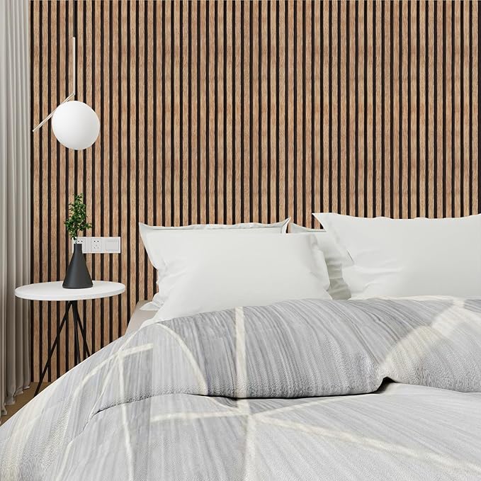 Yun-aeon Natural Wood Peel and Stick Wallpaper Wood Slats - 17.3"x 120" Tan Self-Adhesive Waterproof Vinyl Removable Wall Paper for Wall Decor Bedroom