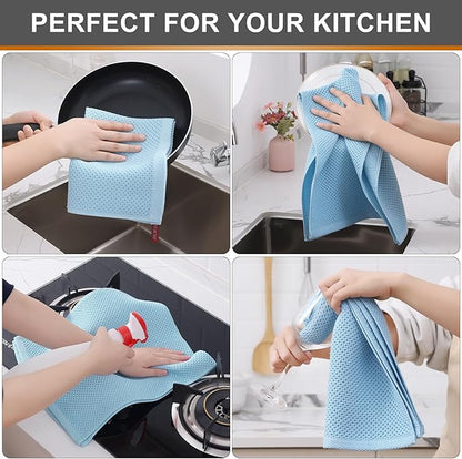 Kitinjoy 100% Cotton Waffle Weave Kitchen Hand Towels (13 X 28 Inches, Sky Blue), 12-Pack Super Soft and Absorbent Dish Towel for Drying Dishes