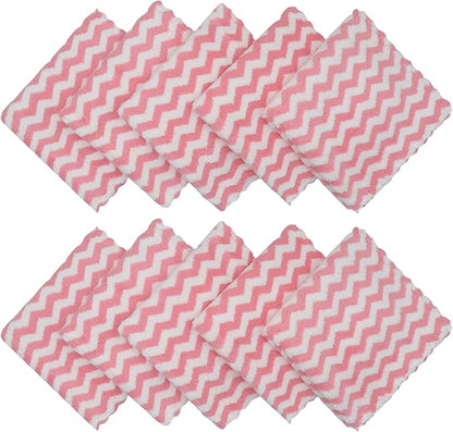 Microfiber Cleaning Cloth Lint Free Cleaning Rags, 10 Pack Fast Drying Dish Rags for Cleaning, Super Absorbent Kitchen Dish Cloths for Wash Dishes,12 in x 12 in (Pink)
