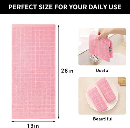 Homaxy 100% Cotton Terry Kitchen Towels(Pink, 13 x 28 inches), Checkered Designed, Soft and Super Absorbent Dish Towels, 8 Pack