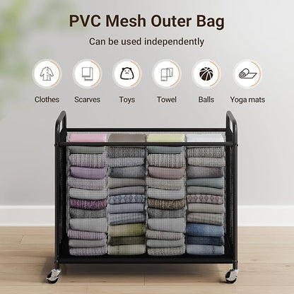 ELYKEN Laundry Hamper 4 Section, 140L Rolling Laundry Sorter with Removable Liner Bag, Laundry Basket with Wheels, Steel Frame with Metal Handle, Clothes Hamper Cart for Laundry Room & Bedroom