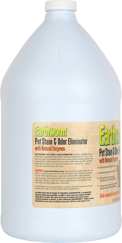 Earthworm Pet Stain Remover & Odor Eliminator- Removes Urine Smell with Natural Enzyme Formula, Fragrance Free Spray - 128 oz
