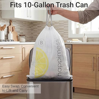 happimess 5.3 Gallon (20L) Drawstring Trash Bags, Lemon Scent, White, Heavy Duty MDPE Liners for Kitchen and Household, Odor Control, Custom Fit 60 Count (3-Packs of 20 Liners) HPM3100B-WHITE