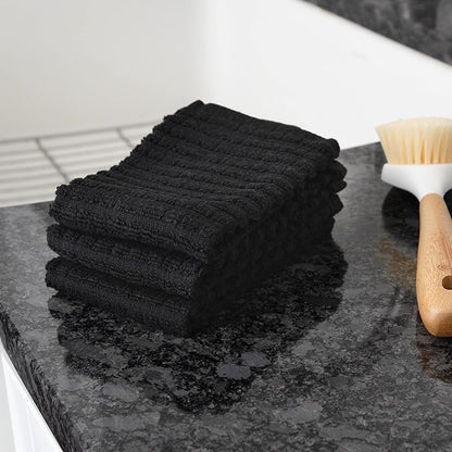 Ritz Royale Collection 100% Combed Terry Cotton, Highly Absorbent, Kitchen Dish Cloth Set, 13-3/4" x 12", 3-Pack, Solid, Black