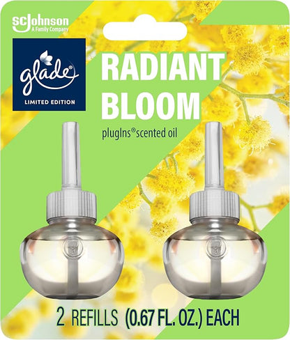 Glade PlugIns Refills Air Freshener, Radiant Bloom, Scented and Essential Oils for Home and Bathroom, 0.67 Fl Oz, 2 Count