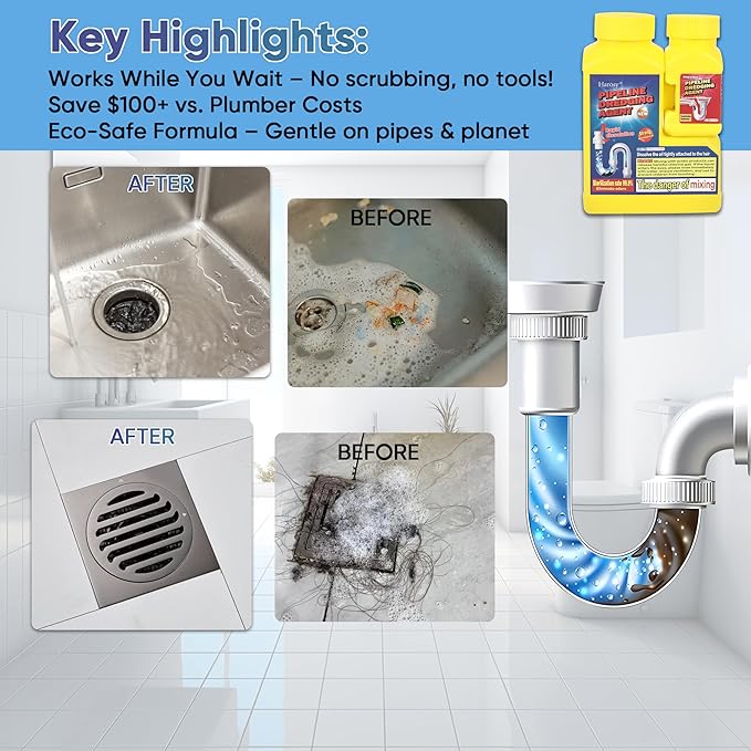 Drain Cleaner Powder, Pipe Cleaning Agent for Kitchen Sink, Bathroom, Toilet and Floor Drains, Quick Action Pipeline Cleaner for Clogged Drains, Easy-to-Use Household Pipe Cleaning Solution (Yellow)