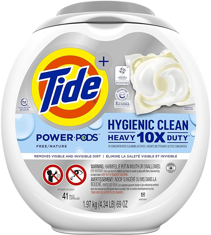 Tide Hygienic Clean Heavy Duty 10x Free Power Pods Liquid Laundry Detergent, White, Unscented, 41 Count