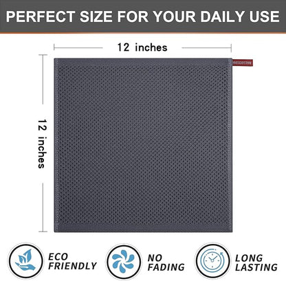 Kitinjoy 100% Cotton Kitchen Dish Cloths (12 X 12 Inches, Dark Grey), 12 Pack Waffle Weave Ultra Soft Absorbent Dish Towels for Drying Dishes Quick Drying Kitchen Towels Dish Rags