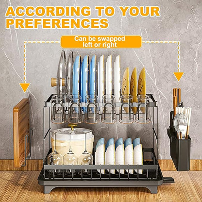Kitchen Utensil Drying Rack with Drainage Tray, 11.8 Inches Deep × 16.5 Inches Wide Tray for Versatile Storage. Cup Organiser,Kitchen Organization and Storage