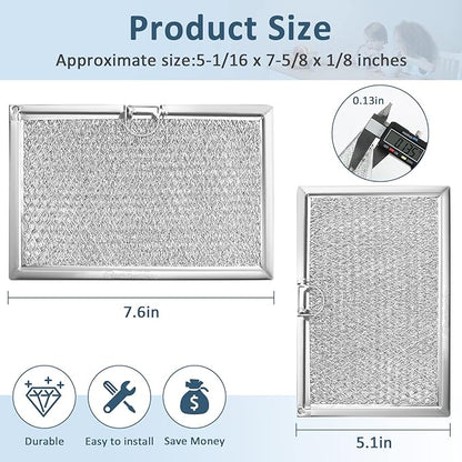 4-Pack 5 x 7-5/8 Microwave Grease Filter 5304464105 WB06X10608 Microwave Grease Filter by Fetechmate Replace 5304517871 5304478913 5304509444