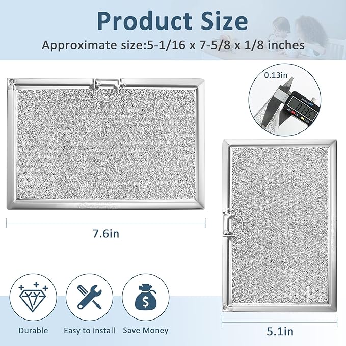 WB06X10608 5304464105 Microwave Grease Filter 7-5/8" x 5" fit for Frigi-daire G-E L-G Microwave Replace 5304517871 5304509444 5304478913 Over the Range Microwave Filter, 2 Pack by Fetechmate