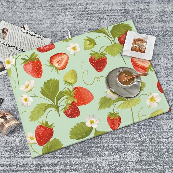 Large Dish Drying Mats For Kitchen Counter Microfiber Kitchen Drying Mat XL Draining Pad Absorbent Quick Drying Dish Mat 18x24 Inch - Strawberry