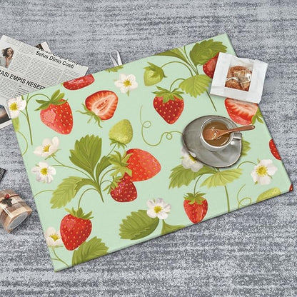 Large Dish Drying Mats For Kitchen Counter Microfiber Kitchen Drying Mat XL Draining Pad Absorbent Quick Drying Dish Mat 18x24 Inch - Strawberry