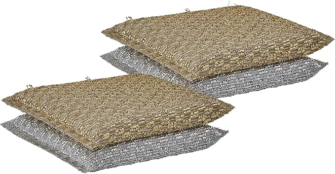 Gold and Silver Kitchen Sponge Scrubber, Heavy Duty Metallic Sink, Pot, Dish Washing Scrubber Non-Scratch, Non-Metal, Kosher Sponge, Pack of 4 (Superio)