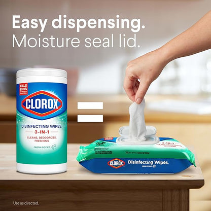 Clorox Disinfecting Wipes Flex Pack, Bleach Free, Fresh Scent, 75 Count (Pack May Vary)