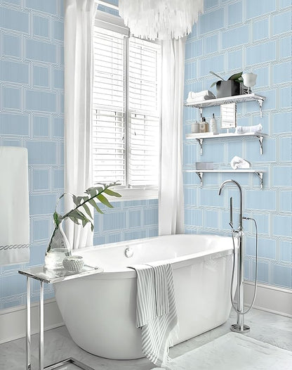 Guvana Peel and Stick Wallpaper Blue and White Contact Paper Modern Wall Paper Geometric Striped Removable Self Adhesive Wallpaper for Bathroom Bedroom Covering Accent Wall Vinyl Rolls 78.7"x17.3"