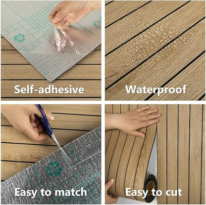 Abyssaly Peel and Stick Wall Panels, 118"x15.7" Thickened 3D PVC Wood Slat Wallpaper, Soundproof Waterproof Self-Adhesive Paneling, Wood Grain Wall Decor for Living Room Bedroom Kitchen (Brown)