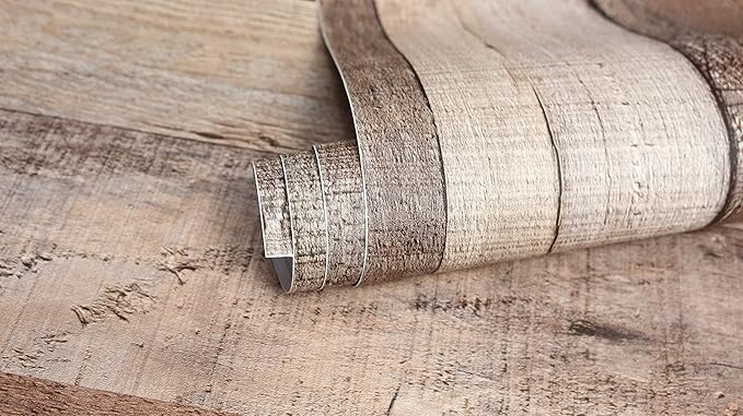 Yun-aeon 17.3"x 1200"Natural Wood-Cinnamon Wood Contact Paper Peel and Stick Wallpaper Self Adhesive Removable Vintage Faux Wood Wall Paper Plank Shelf Home Decoration Kitchen Counter Cover Use