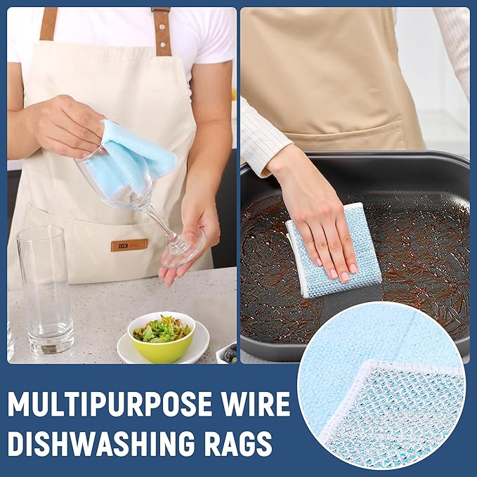 Double Side Non Scratch Wire Dishcloth 15pcs-Multipurpose Wire Dishwashing Rags Wire Mesh Cleaning Cloth,Kitchen Towels and Dishcloths Sets Microfiber Cloth for Cleaning Pans Sinks & Cookware