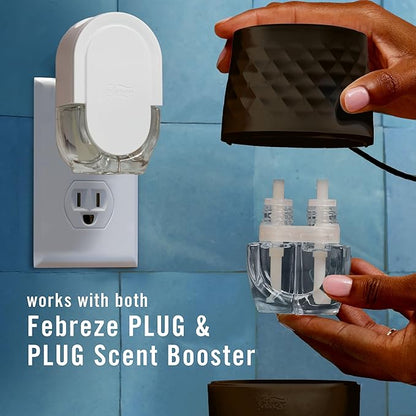 Febreze PLUG Scent Booster Starter Kit, Black, Oil Diffuser, Air Freshener Plug In, Continuous Scent Device + 2 Ocean Refills