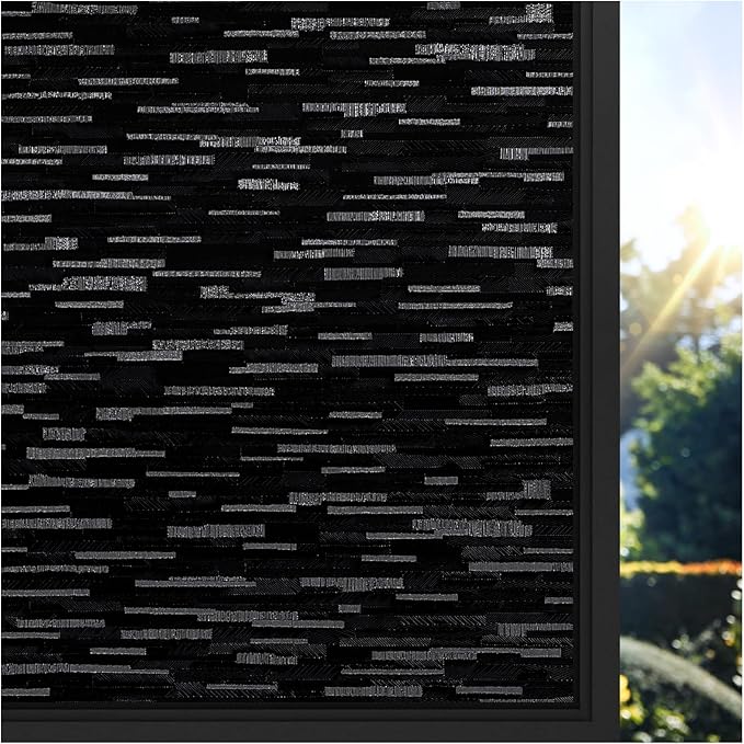 rabbitgoo Blackout Window Film, Sun Blocking Privacy Film for Room Darkening, Removable Black Out Vinyl Cover Tint for Home Day Sleep, Anti-UV Frosted Glass Clings, Black, 35.4 x 118.1 Inches