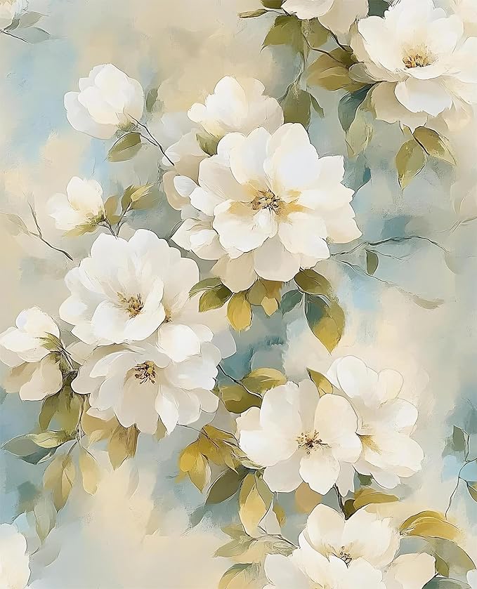 Floral Wallpaper Peel and Stick Vintage Beige Flowers Contact Paper Vinyl Waterproof Self Adhesive Removable Green leaf Modern Wall Murals for Bedroom Walls Shelves Cabinet Decoration 17.5" X 118"