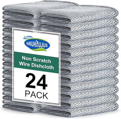 Multipurpose Non Scratch Wire Dishwashing Rags, Cleaning Cloths, 24 Pack