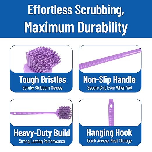 SPARTA 40501EC68 Plastic Large Scrub Brush, Kitchen Brush, Utility Brush With Long Handle For Cleaning, 20 Inches, Purple