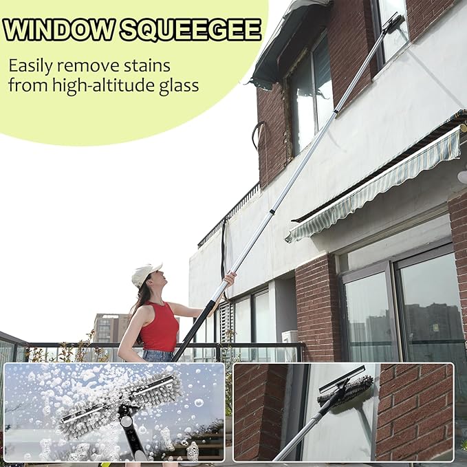 【Upgrade Anti Rotation 】 30FT High Reach Duster Kit,(18FT+6FT) Lightweight Aluminum Alloy Extension Rod,7-Piece Set,210° Steering Head Clean Various Angle,for Cleaning Ceiling,High Wall