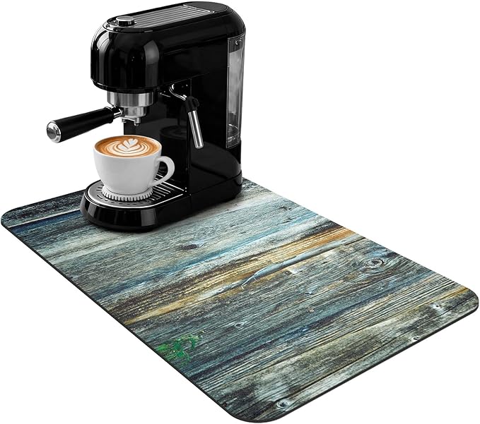 Coffee Mat 24x16 Inch, Wood Grain Coffee Protection Mat, Absorbent Hide Stain Rubber Backed Dish Drying Mat for Kitchen Counter, Bar Mat for Countertops, Under Coffee Maker Machine Pot Espresso Staion