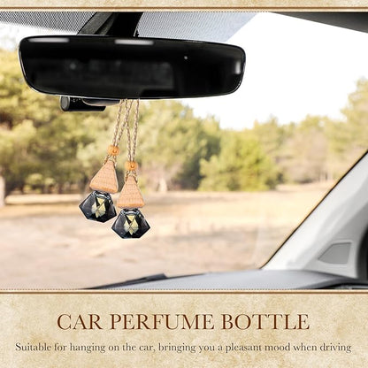 BBTO 50 Pcs Hanging Car Air Freshener Black Car Diffuser Bottles Empty Glass Perfume Bottle Freshener Diffuser Bottles Pendant for Essential Oil Fragrance Aromatherapy Ornament(Rhomb)